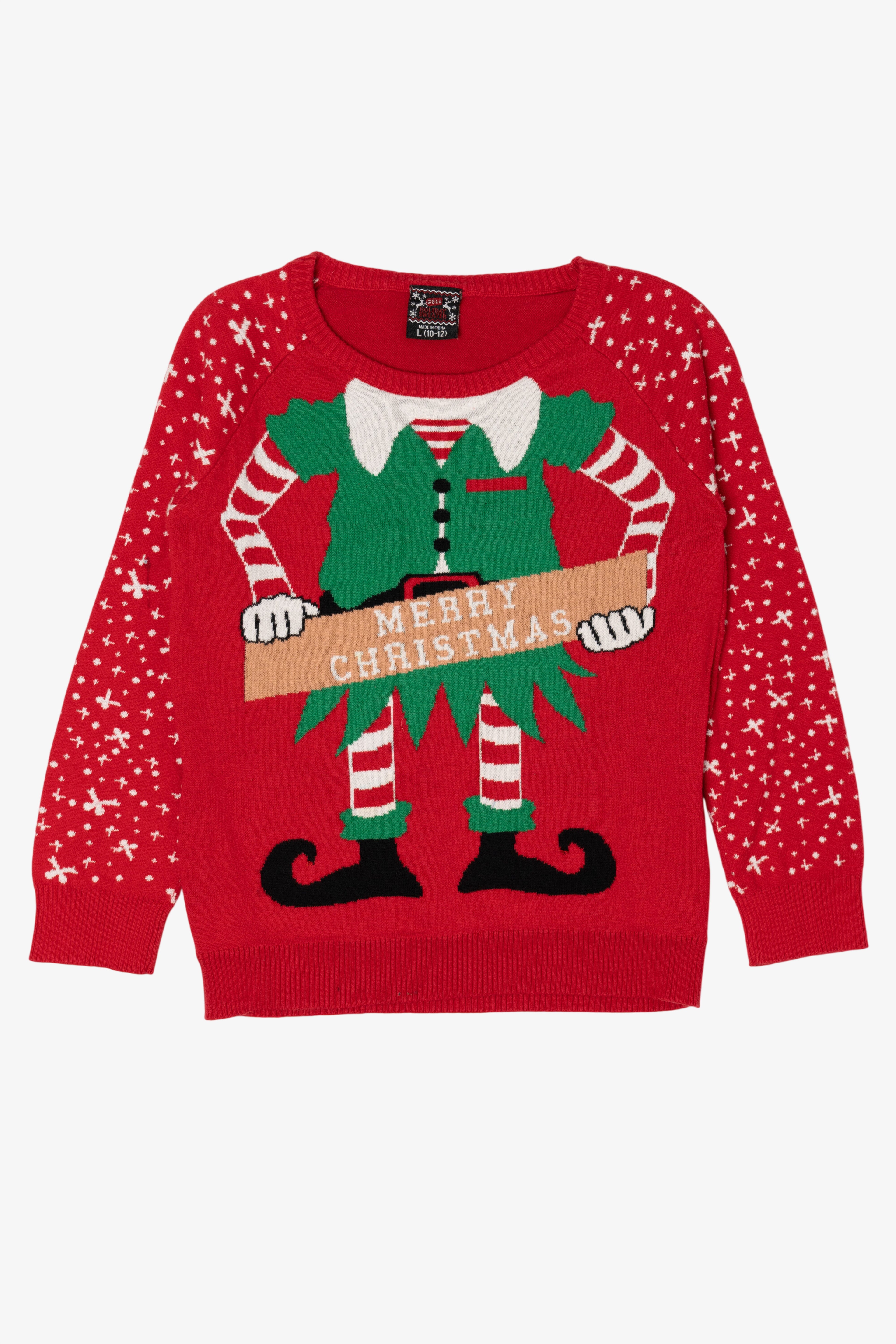Kids Red Holiday Sweater Elf Christmas Pullover (2010s)