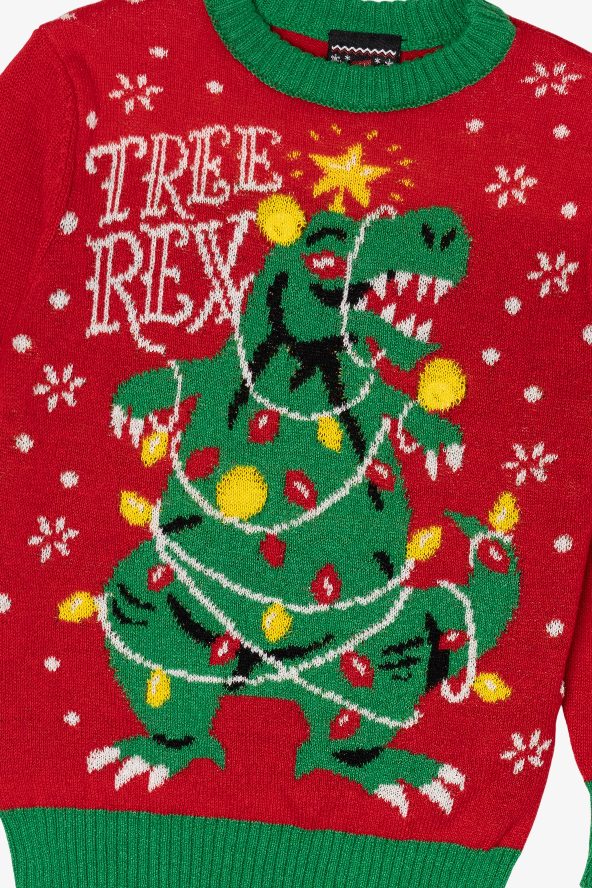 Kids Red Dinosaur "Tree Rex" Ugly Christmas Pullover (2010s)