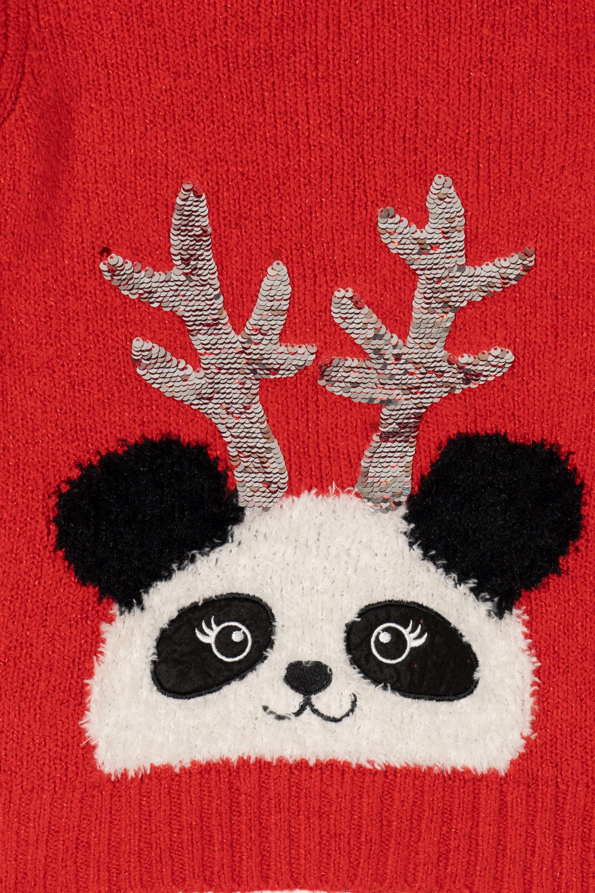Kids Red Justice Panda Bear Reindeer Ugly Christmas Pullover (2010s)