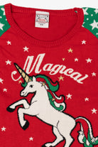 Kids Red Holiday Sweater "Magical" Unicorn Ugly Christmas Pullover (2010s)