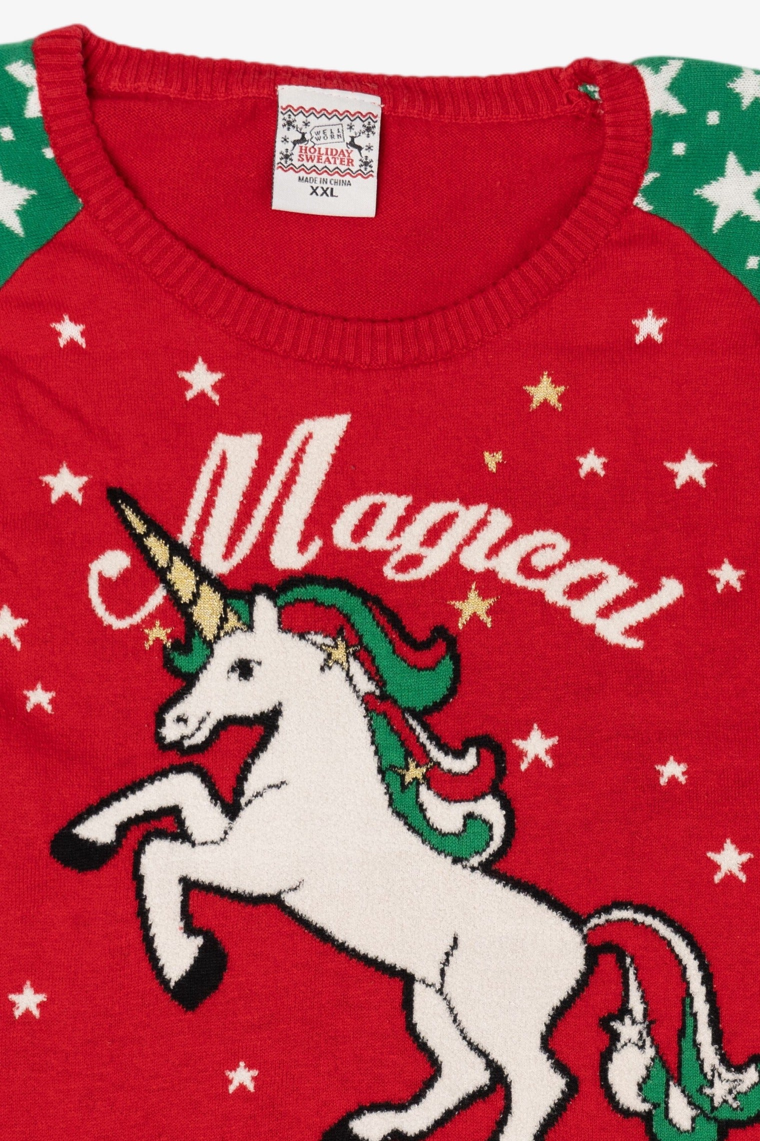 Kids Red Holiday Sweater "Magical" Unicorn Ugly Christmas Pullover (2010s)