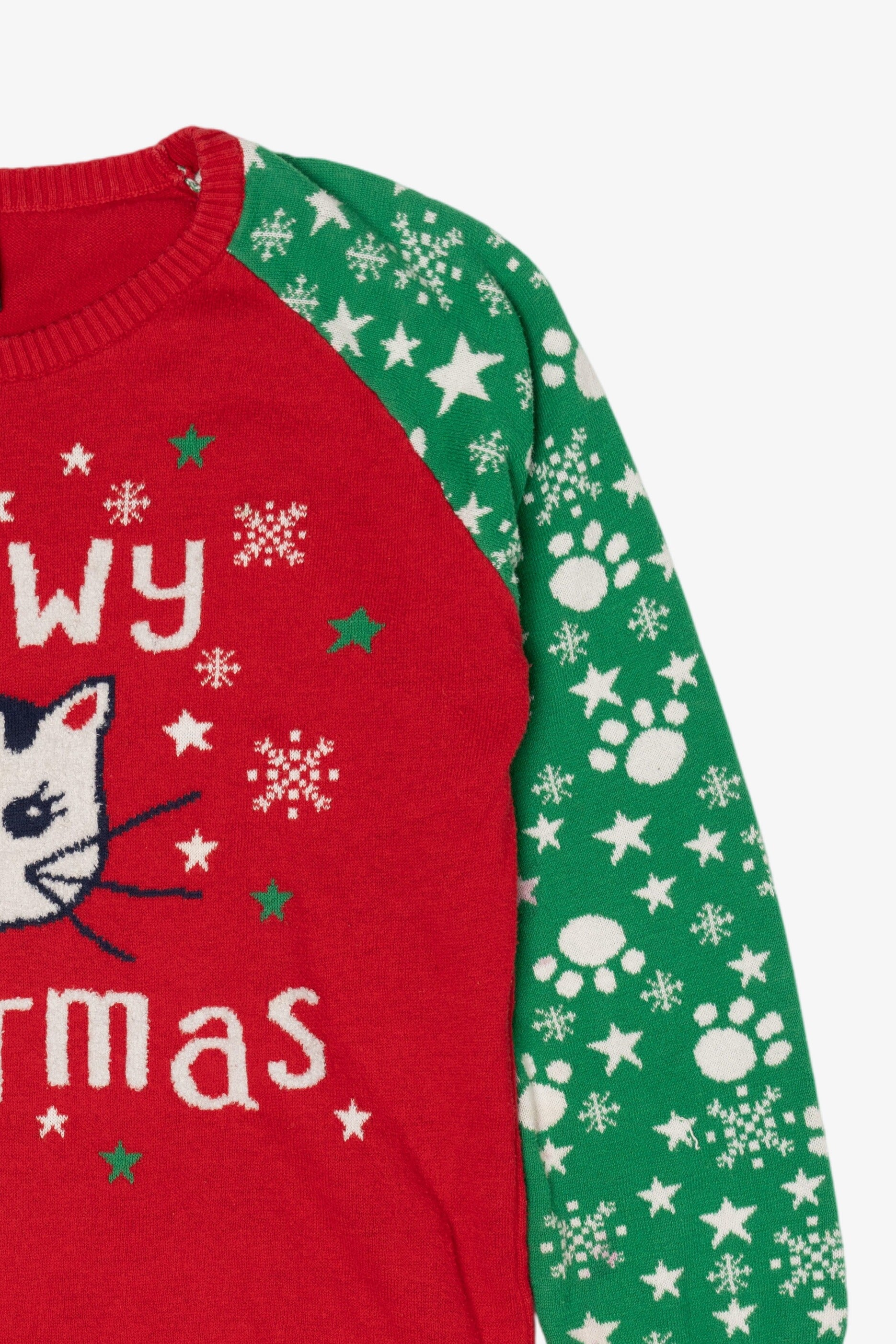 Kids Red "Meowy Christmas" Cats Ugly Christmas Pullover (2010s)