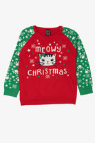 Kids Red "Meowy Christmas" Cats Ugly Christmas Pullover (2010s)