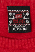 Kids Red "Meowy Christmas" Cats Ugly Christmas Pullover (2010s)