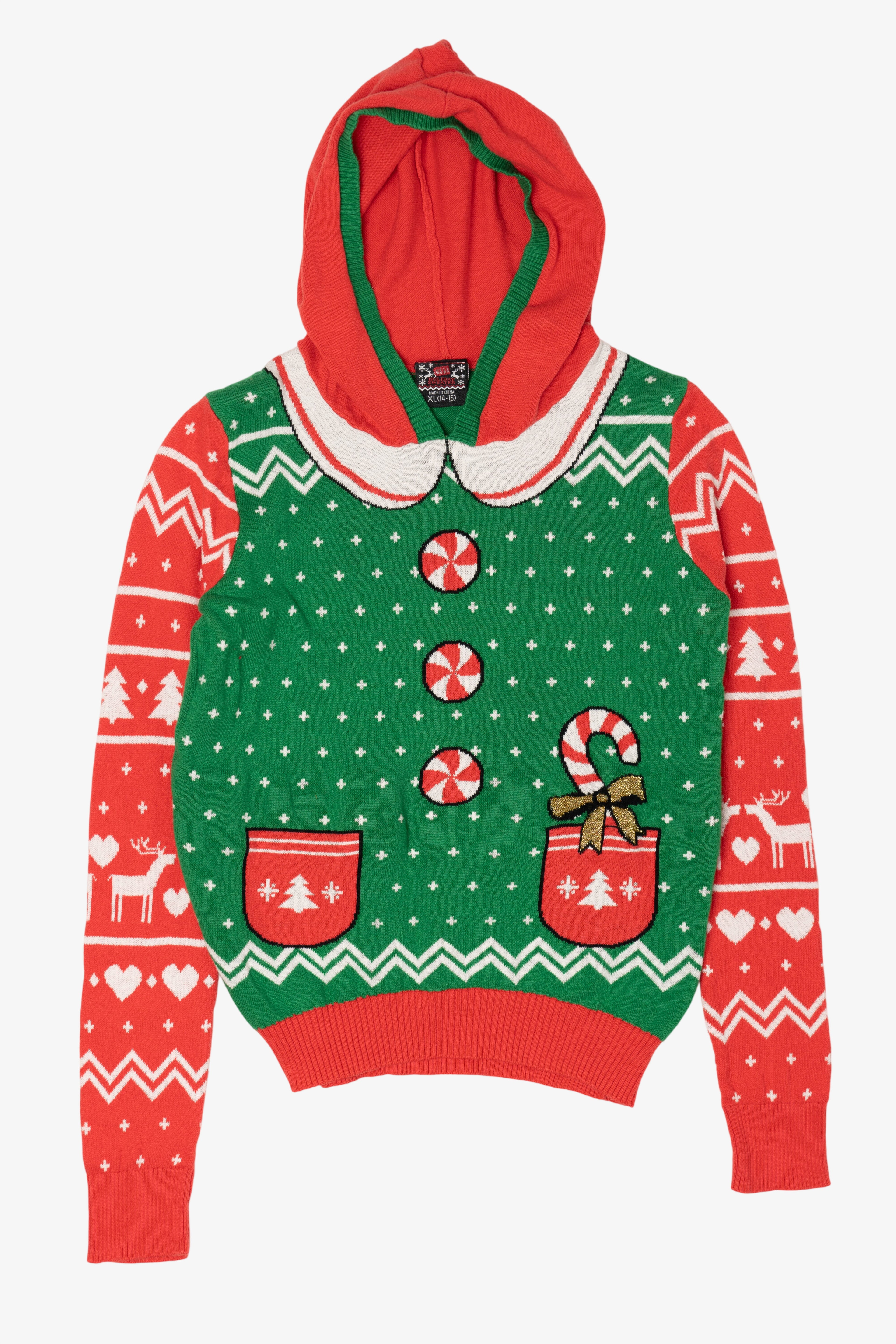 Kids Green Holiday Sweater Hooded Ugly Christmas Pullover (2010s)