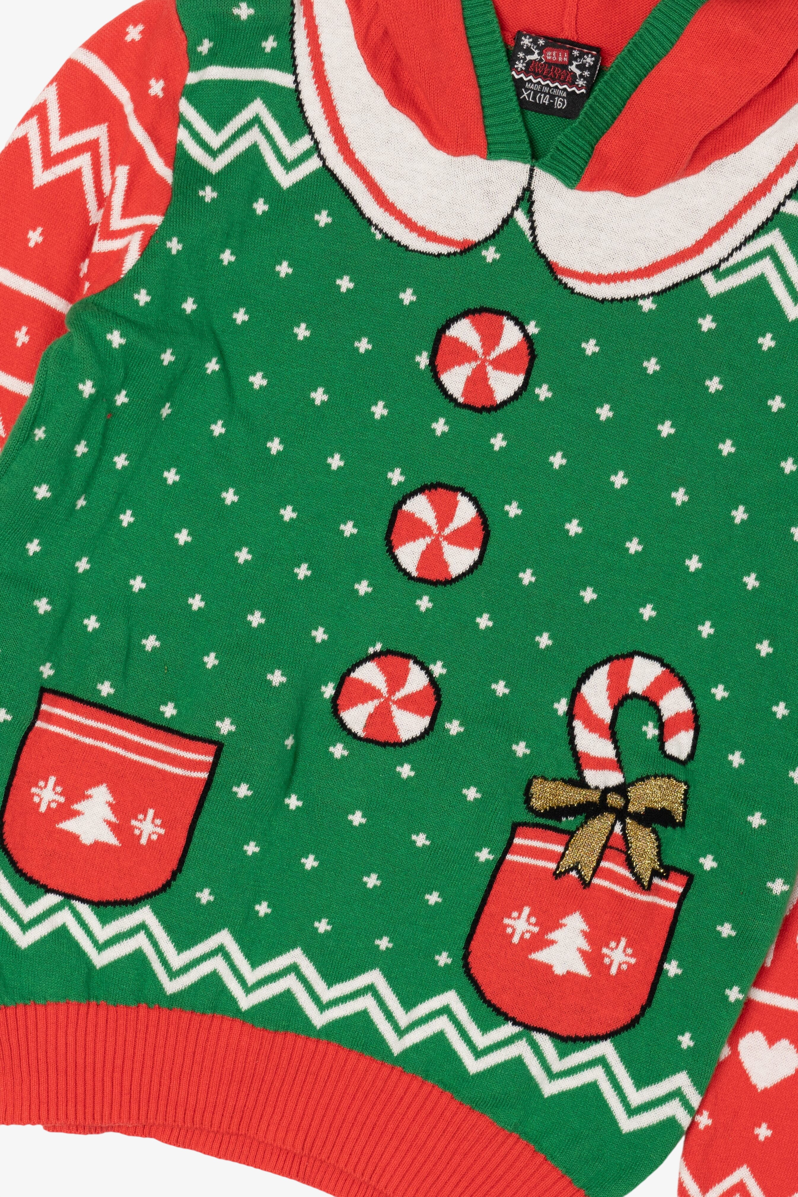 Kids Green Holiday Sweater Hooded Ugly Christmas Pullover (2010s)
