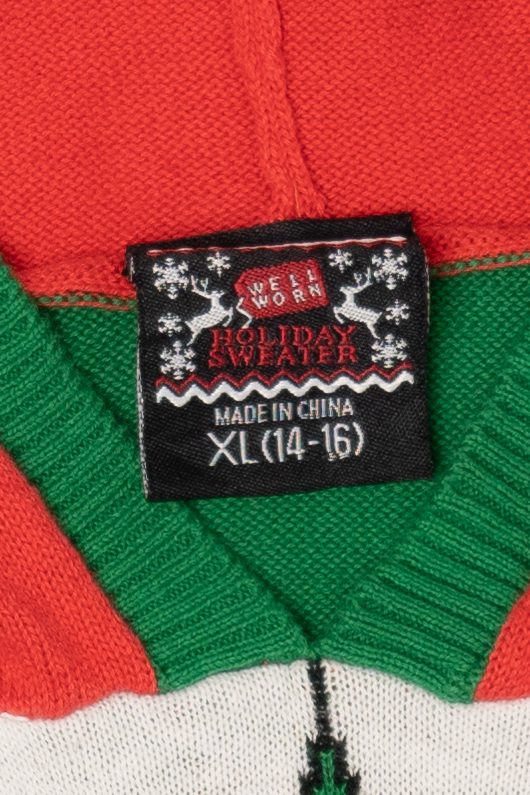 Kids Green Holiday Sweater Hooded Ugly Christmas Pullover (2010s)