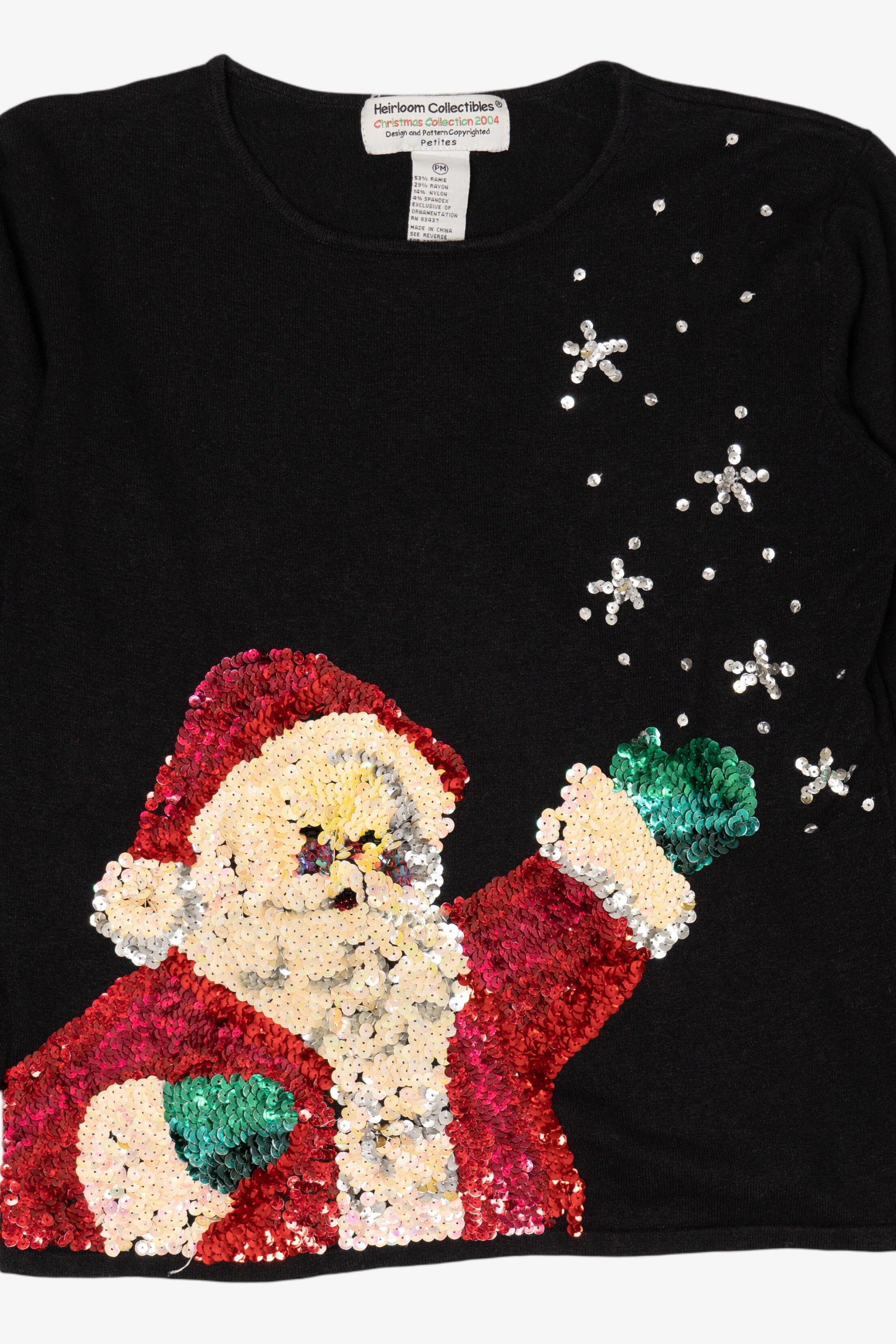 Vintage Black Heirloom Collectible Sequin Santa Ugly Christmas Pullover (2000s)