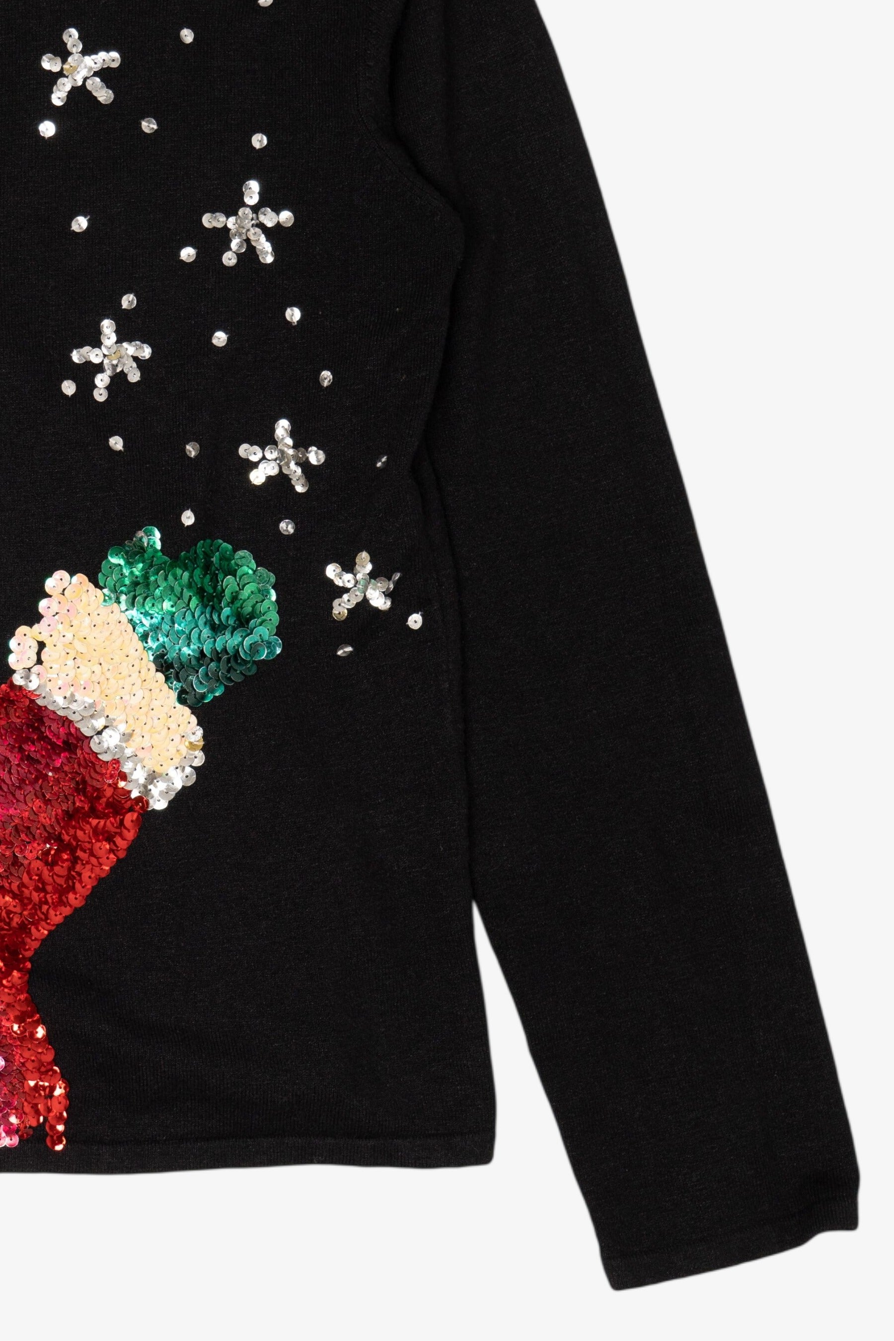 Vintage Black Heirloom Collectible Sequin Santa Ugly Christmas Pullover (2000s)