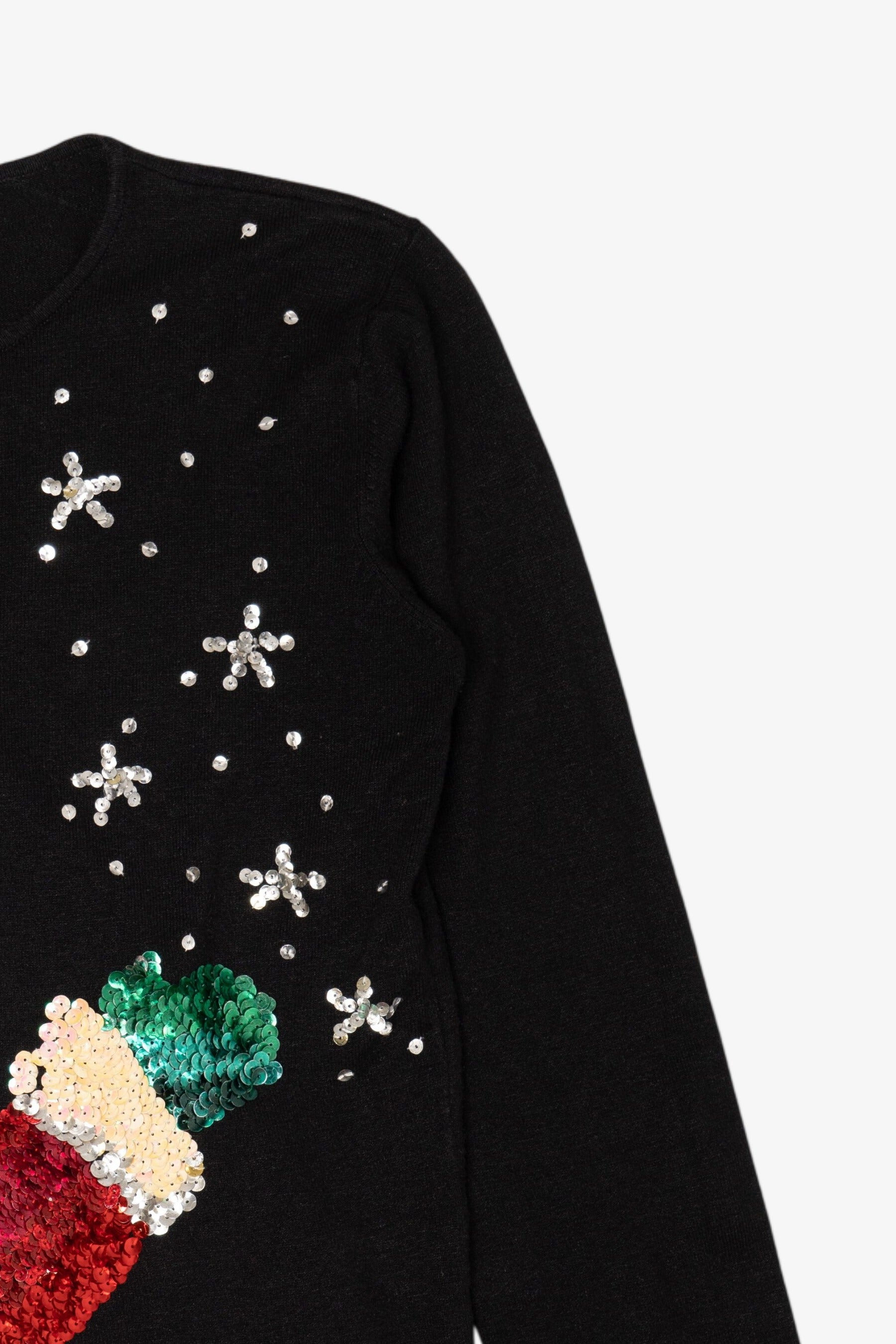 Vintage Black Heirloom Collectible Sequin Santa Ugly Christmas Pullover (2000s)