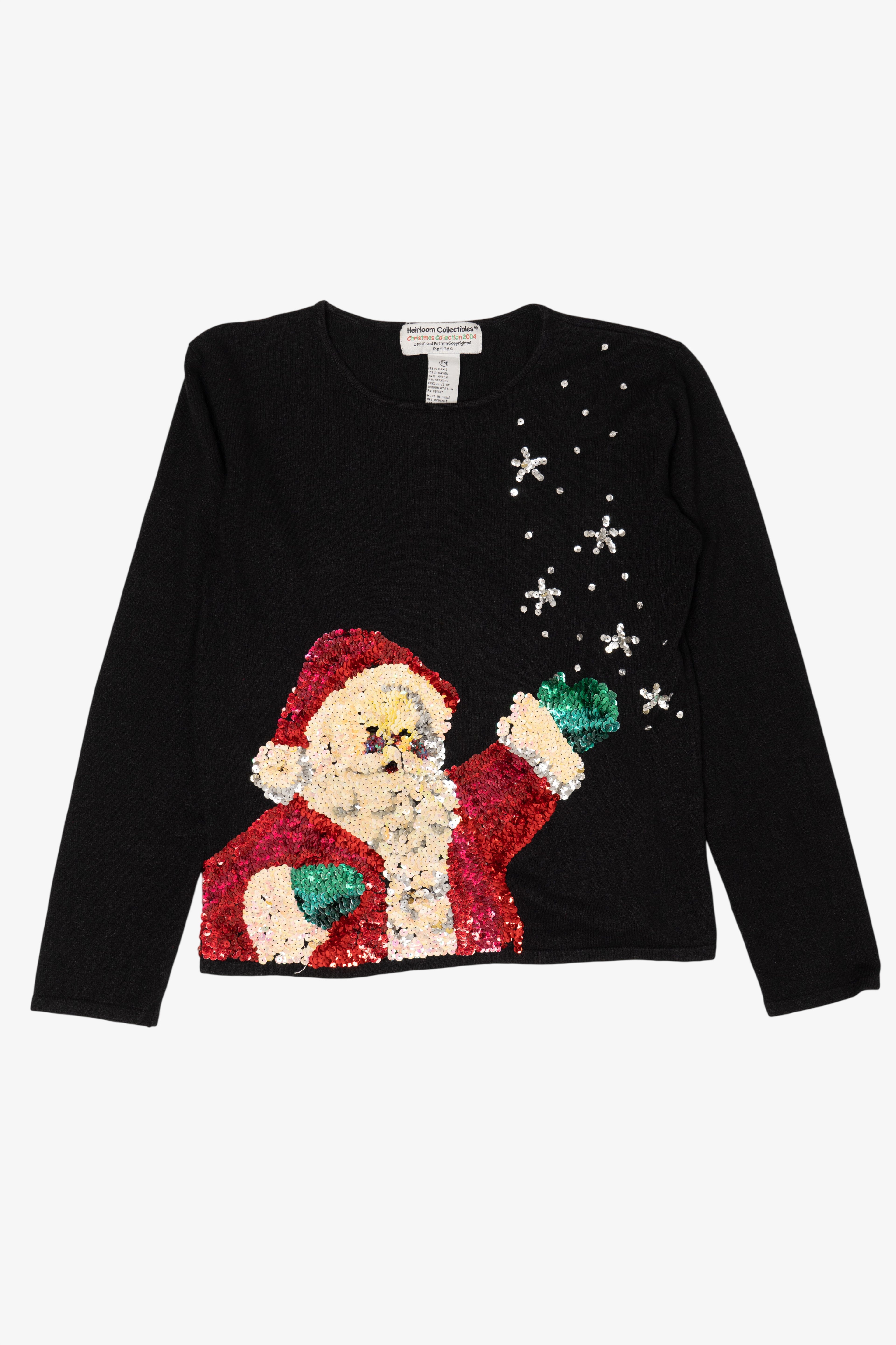 Vintage Black Heirloom Collectible Sequin Santa Ugly Christmas Pullover (2000s)