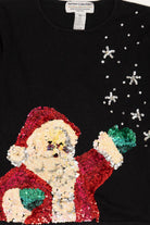 Vintage Black Heirloom Collectible Sequin Santa Ugly Christmas Pullover (2000s)