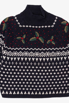 Vintage Navy Blue Dressbarn Holly Ugly Christmas Pullover (1990s)