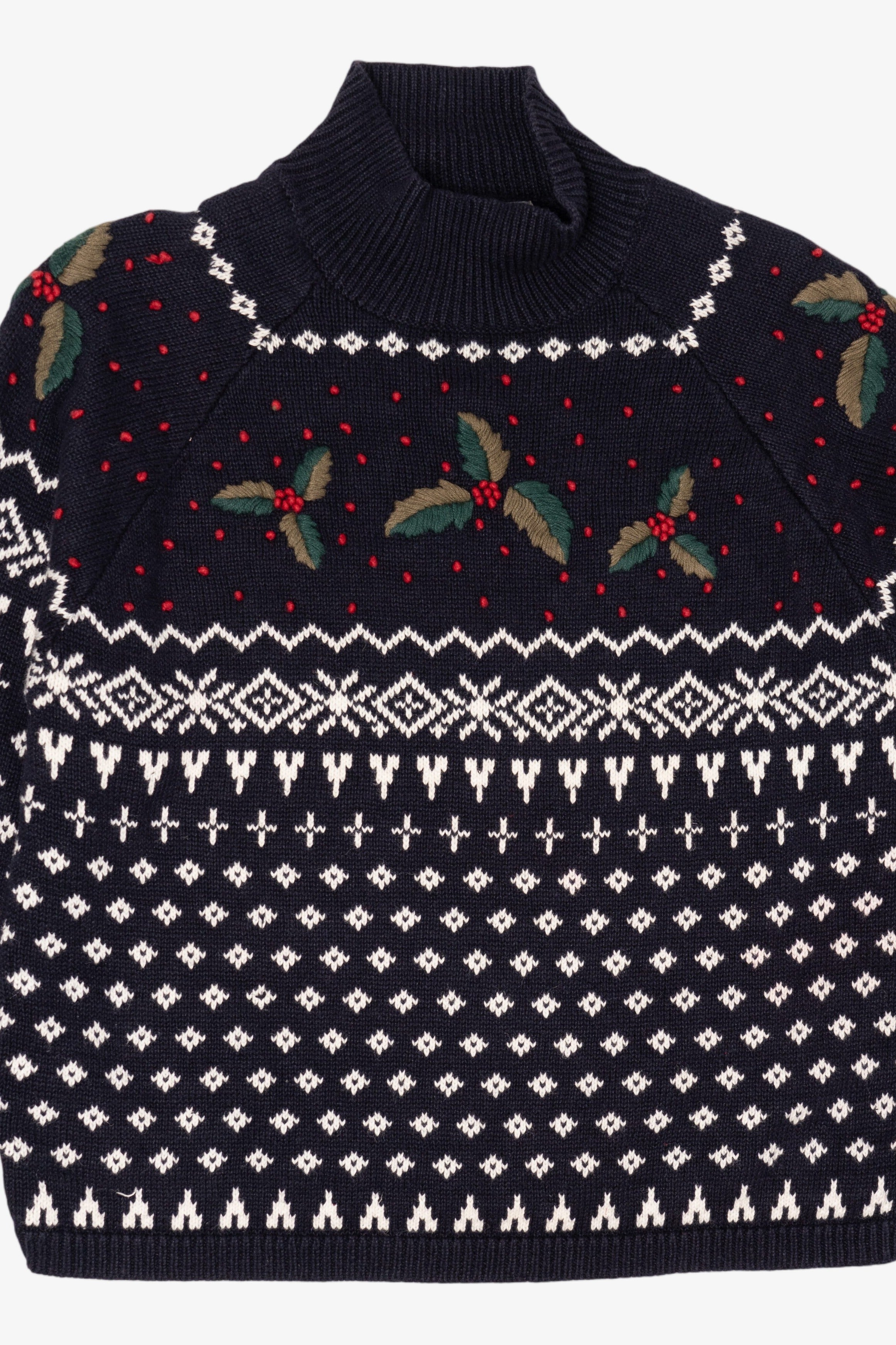 Vintage Navy Blue Dressbarn Holly Ugly Christmas Pullover (1990s)