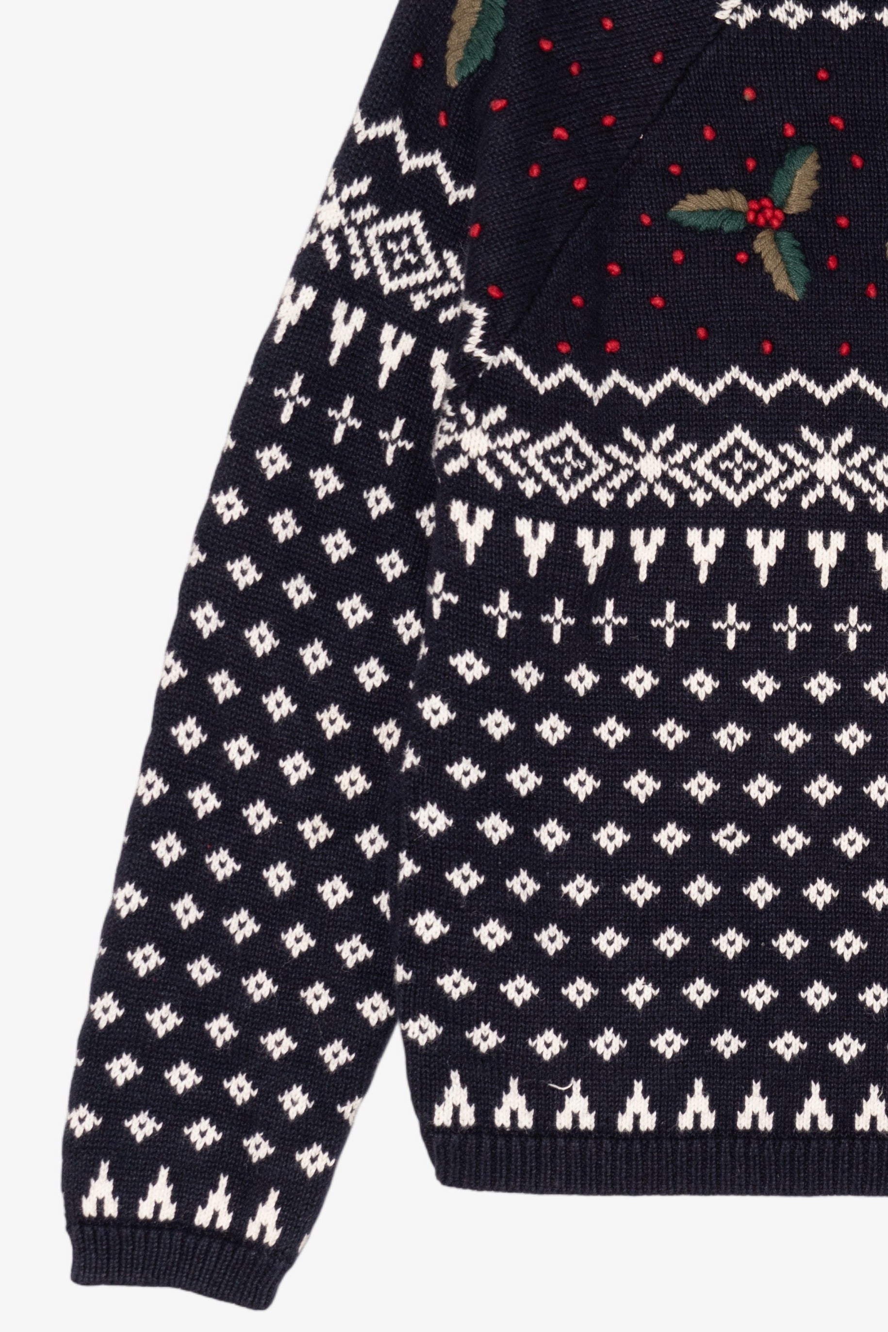 Vintage Navy Blue Dressbarn Holly Ugly Christmas Pullover (1990s)
