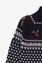 Vintage Navy Blue Dressbarn Holly Ugly Christmas Pullover (1990s)