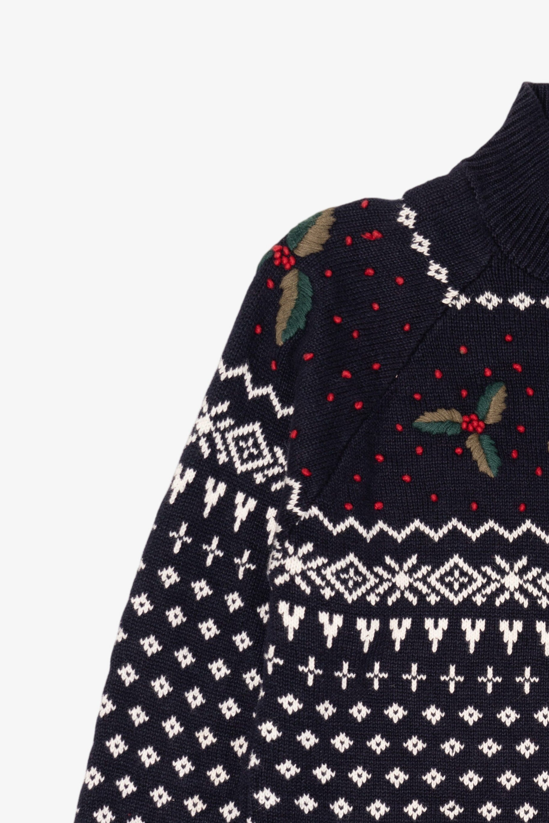 Vintage Navy Blue Dressbarn Holly Ugly Christmas Pullover (1990s)