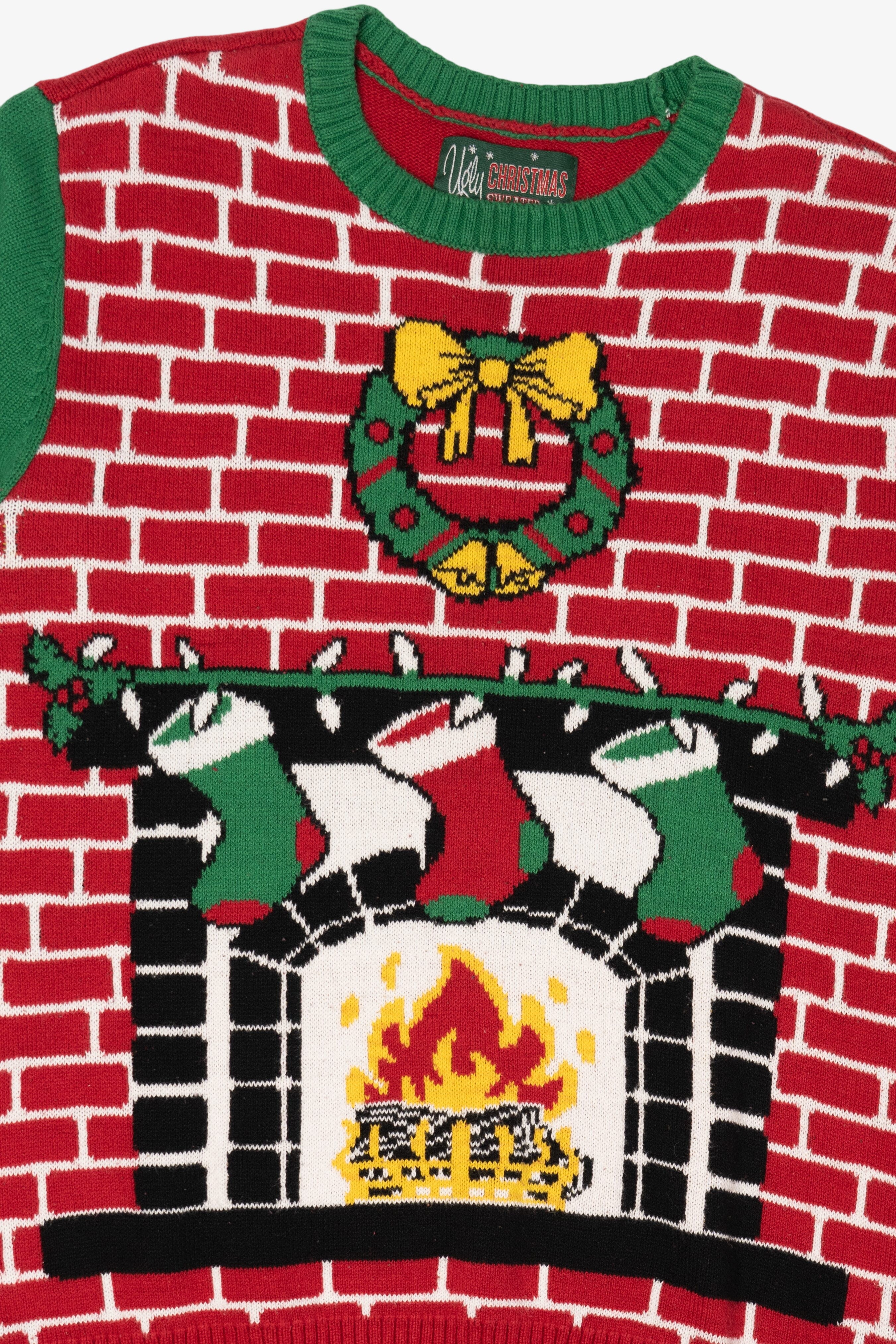 Stocking On Fireplace Ugly Christmas Pullover (2010s)