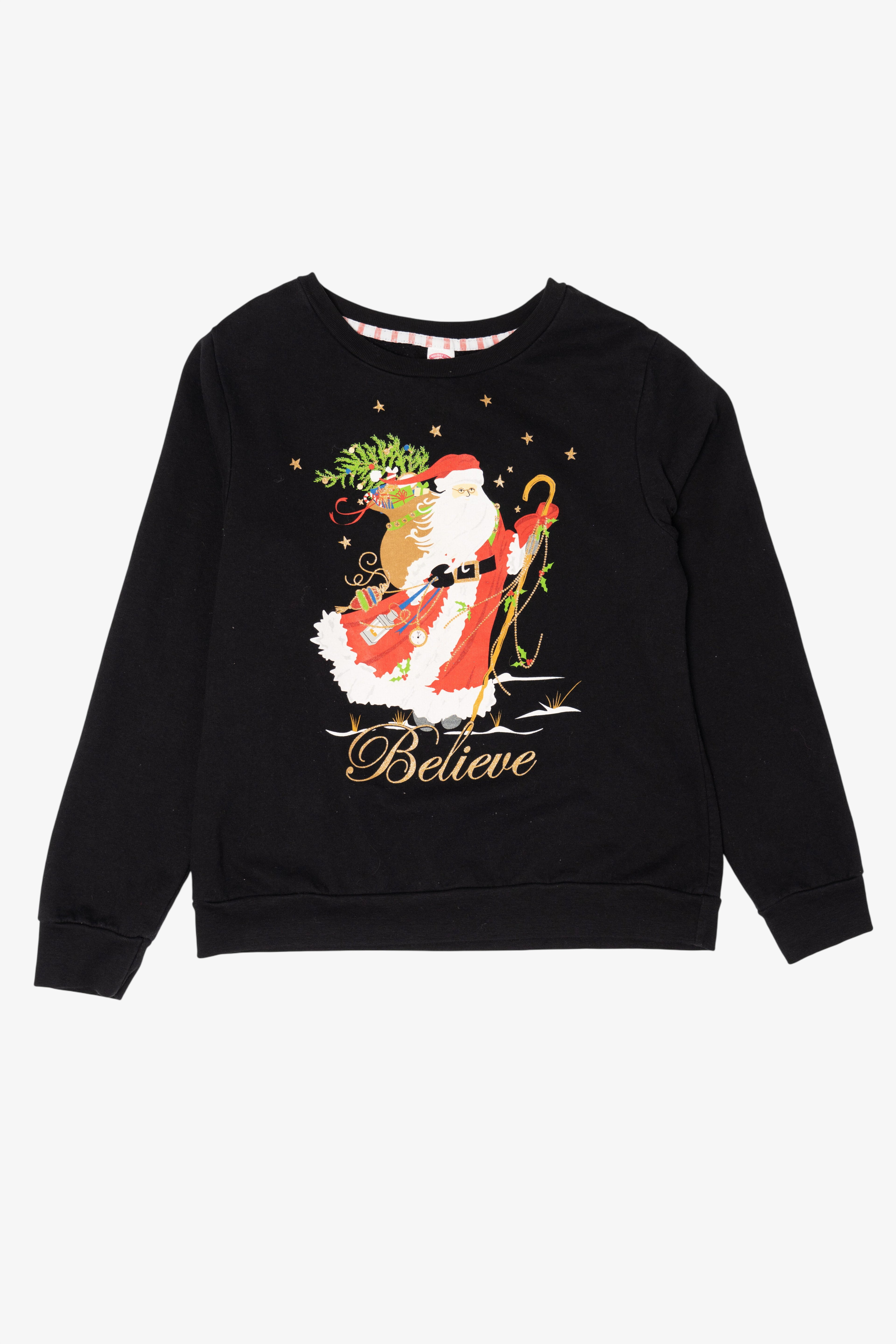 Black Holiday Time Santa "Believe" Ugly Christmas Sweatshirt (2010s)