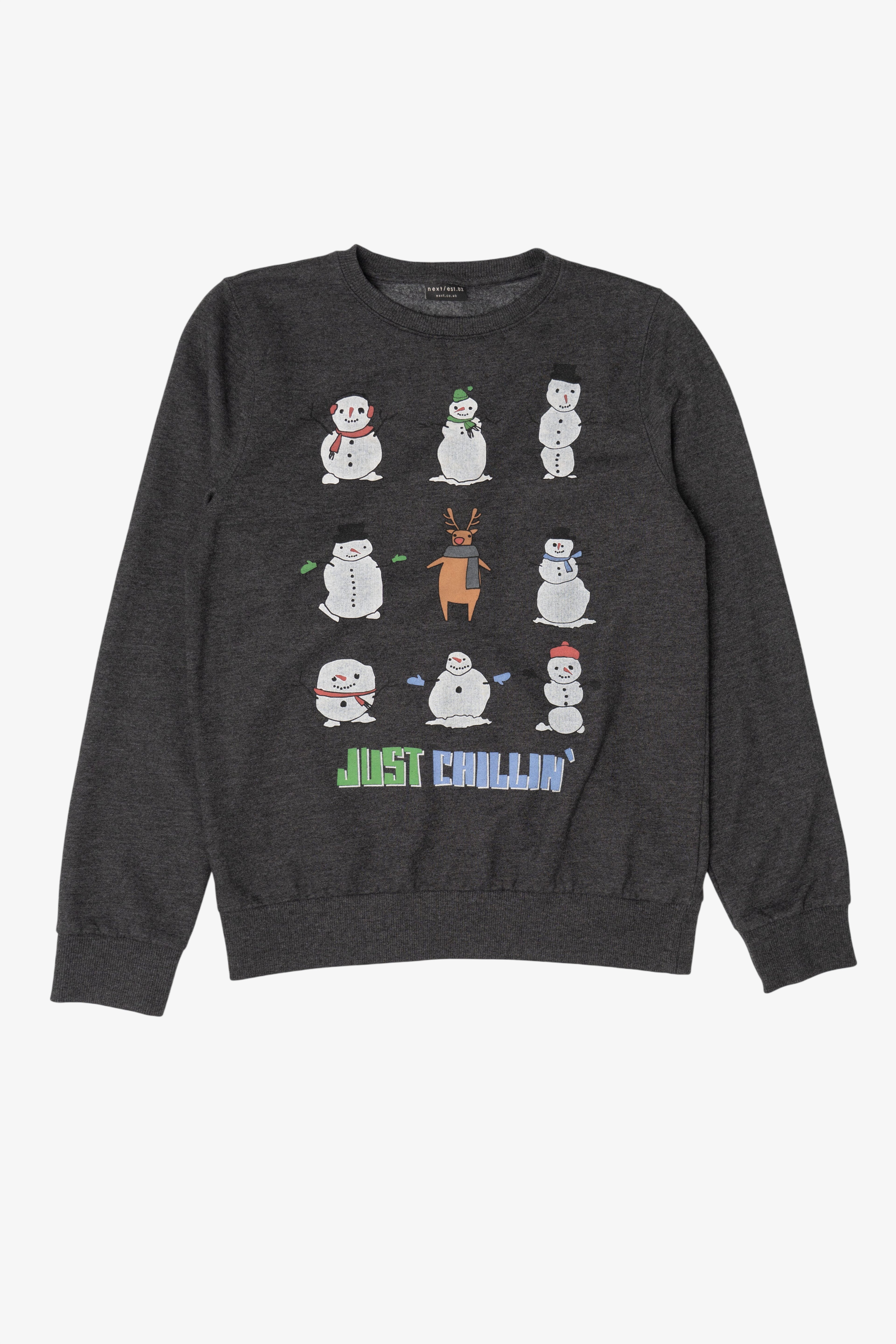 Charcoal Next Snowmen "Just Chillin" Ugly Christmas Sweatshirt (2020s)
