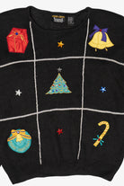 Vintage Black Trimmings Stars Ugly Christmas Pullover (1990s)