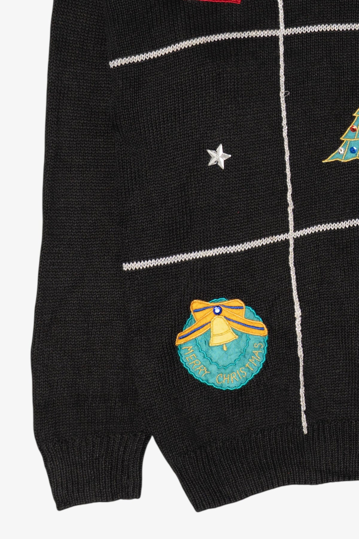 Vintage Black Trimmings Stars Ugly Christmas Pullover (1990s)