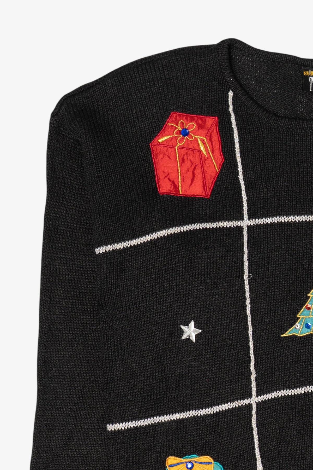 Vintage Black Trimmings Stars Ugly Christmas Pullover (1990s)