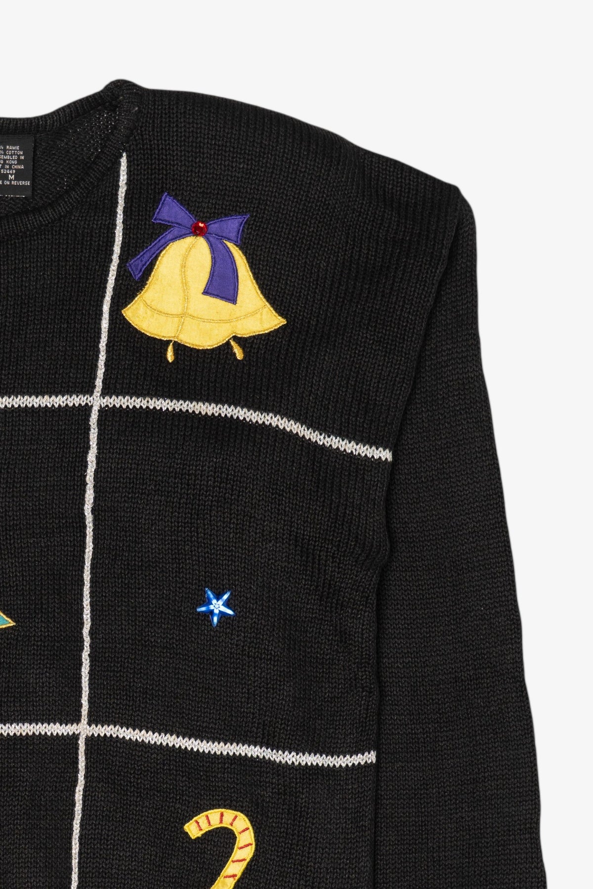 Vintage Black Trimmings Stars Ugly Christmas Pullover (1990s)