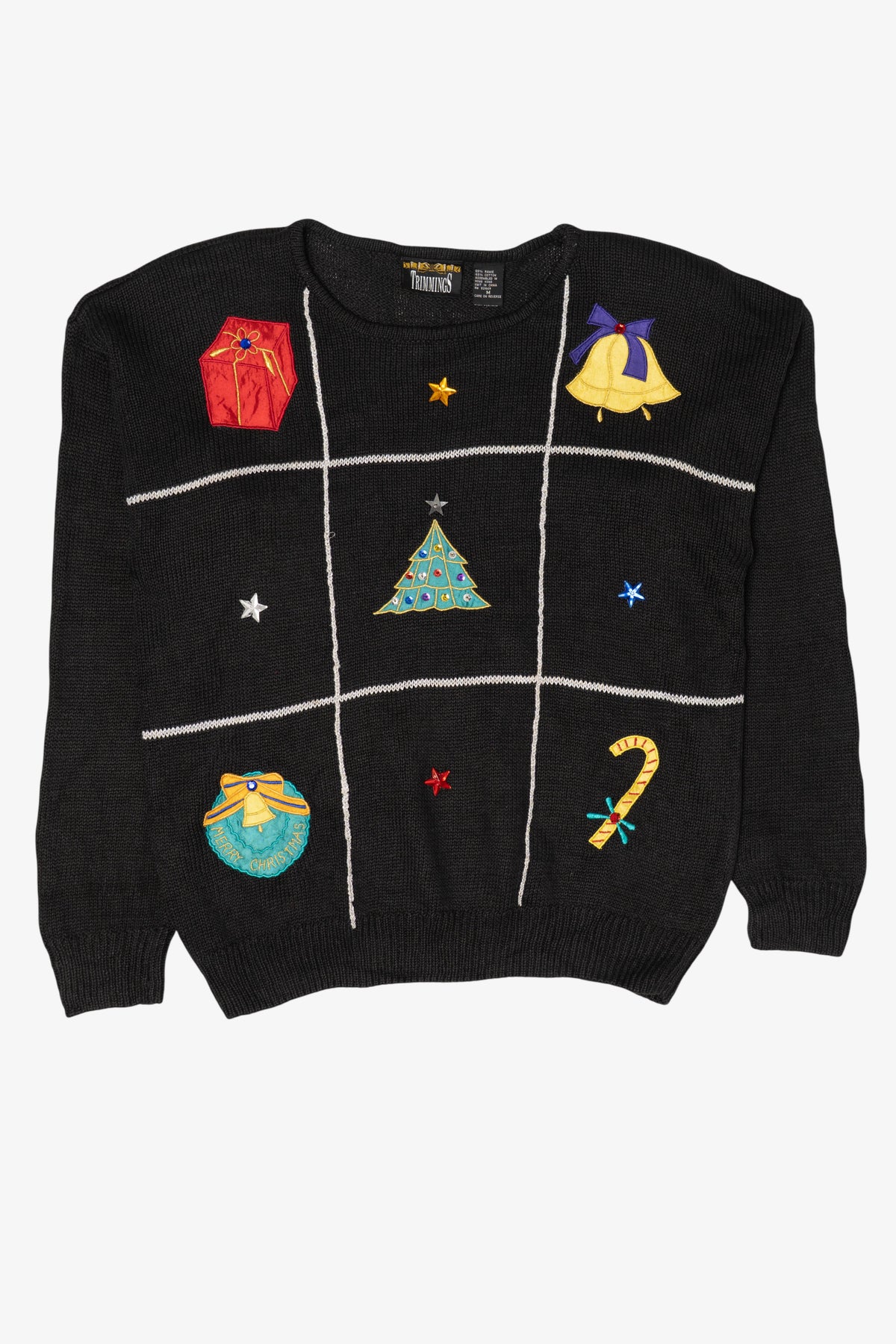Vintage Black Trimmings Stars Ugly Christmas Pullover (1990s)
