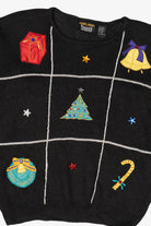 Vintage Black Trimmings Stars Ugly Christmas Pullover (1990s)