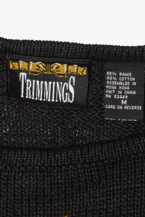 Vintage Black Trimmings Stars Ugly Christmas Pullover (1990s)