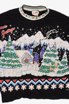 Vintage Black Nutcracker "Seasons Greeting" Winter Cabin Ugly Christmas Sweatshirt (1980s)