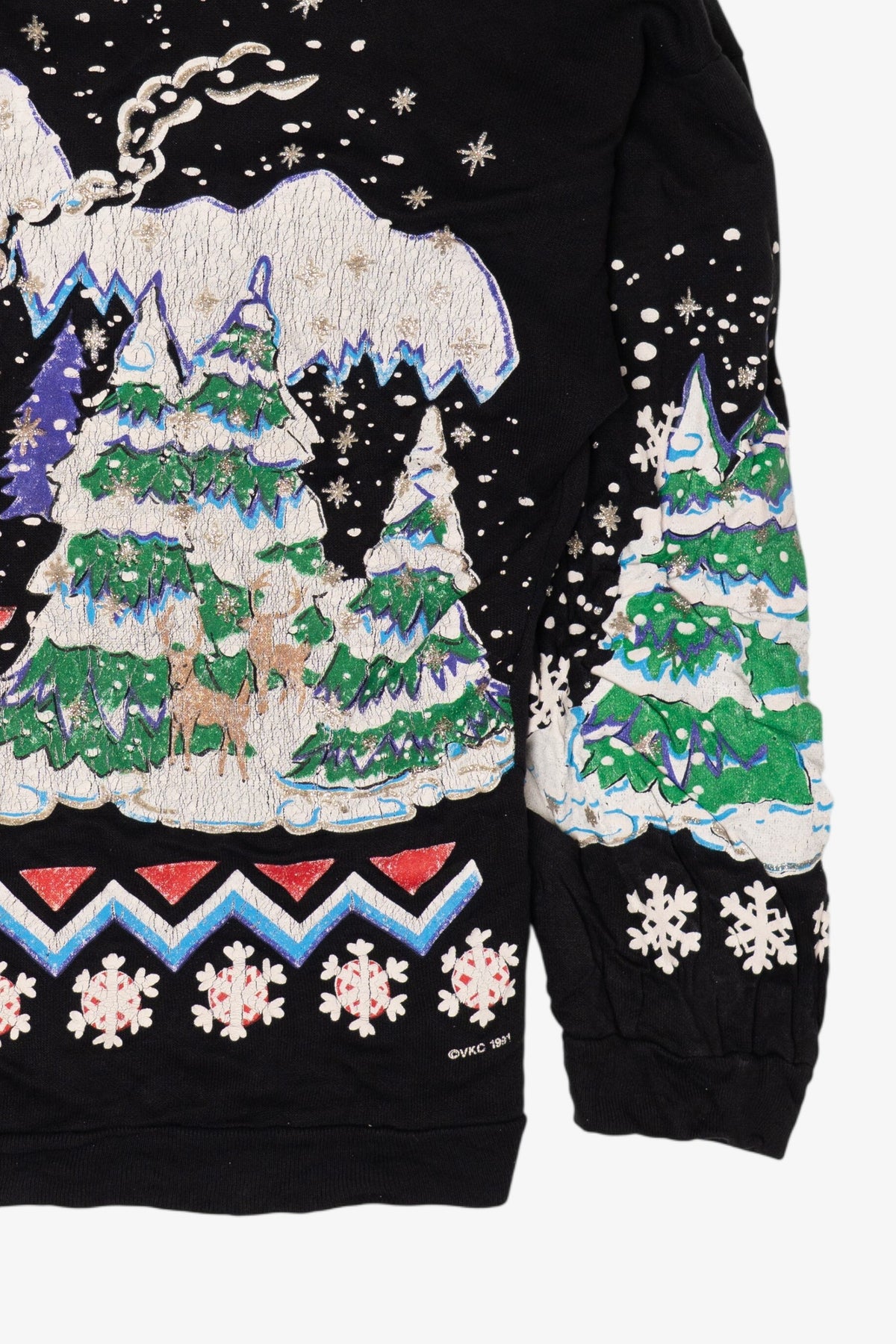Vintage Black Nutcracker "Seasons Greeting" Winter Cabin Ugly Christmas Sweatshirt (1980s)