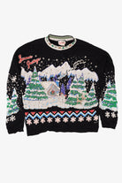Vintage Black Nutcracker "Seasons Greeting" Winter Cabin Ugly Christmas Sweatshirt (1980s)