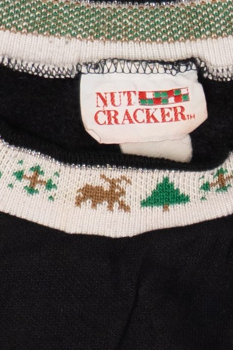 Vintage Black Nutcracker "Seasons Greeting" Winter Cabin Ugly Christmas Sweatshirt (1980s)