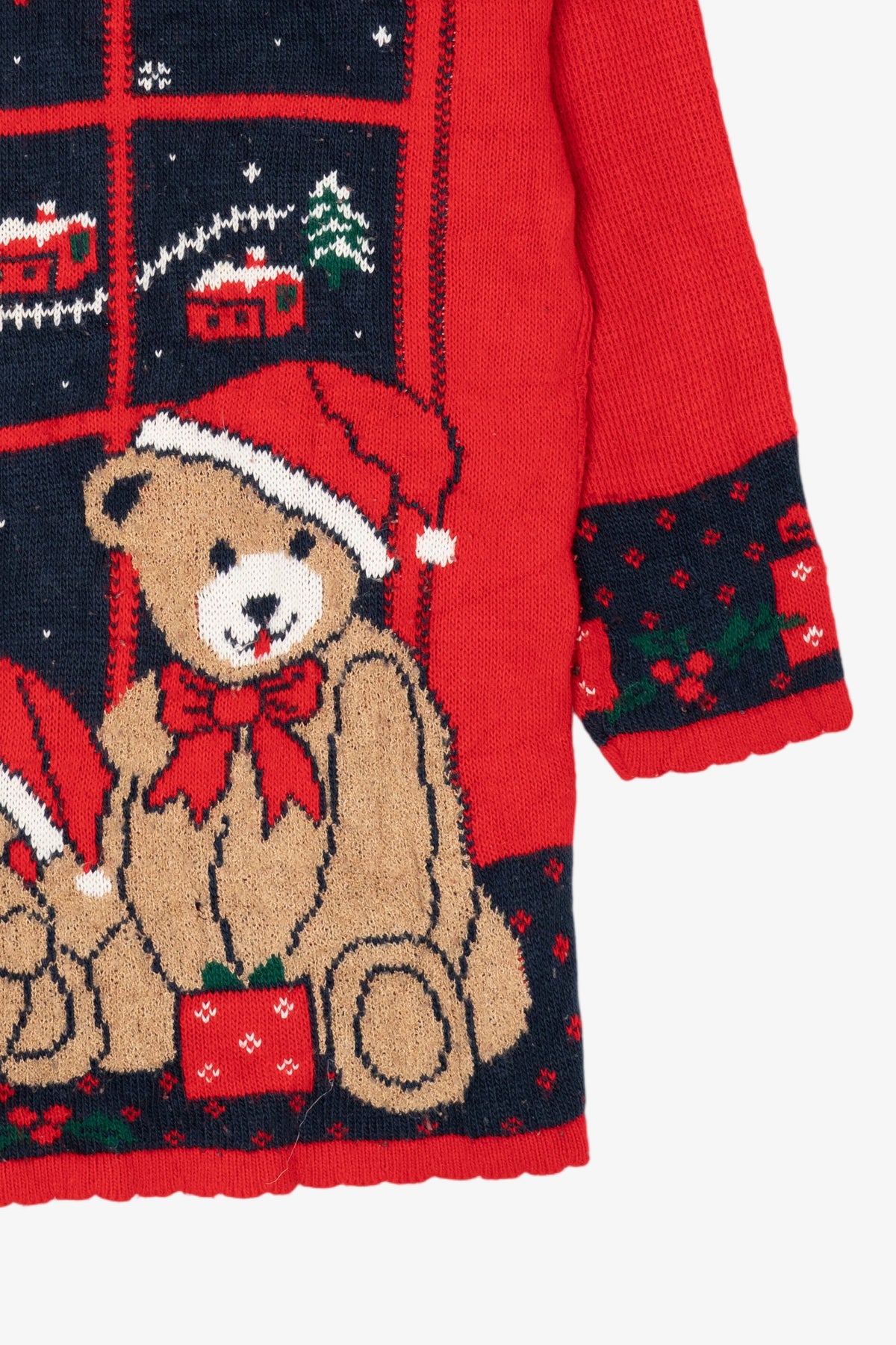 Vintage Red Nutcracker Teddy Bears Ugly Christmas Pullover (1990s)