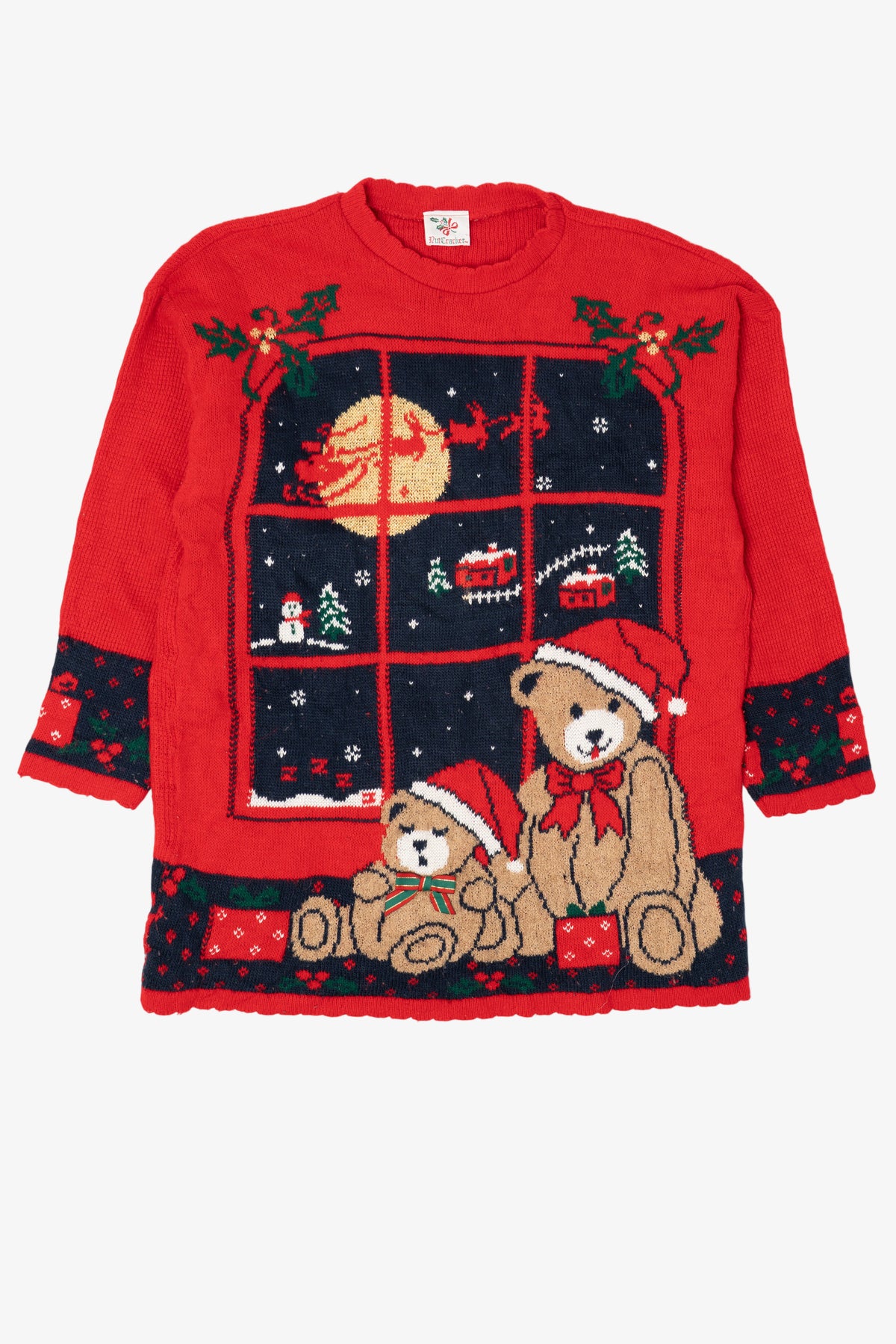 Vintage Red Nutcracker Teddy Bears Ugly Christmas Pullover (1990s)