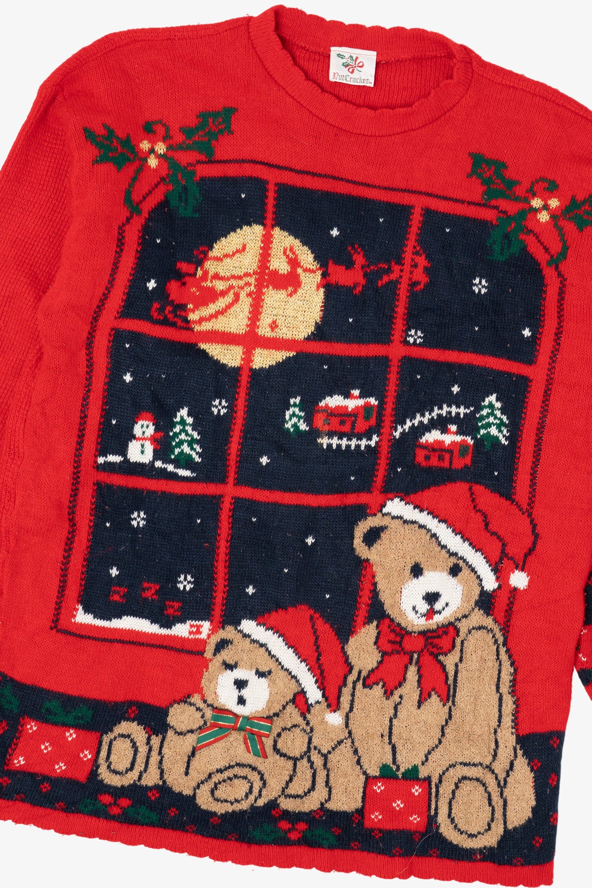 Vintage Red Nutcracker Teddy Bears Ugly Christmas Pullover (1990s)