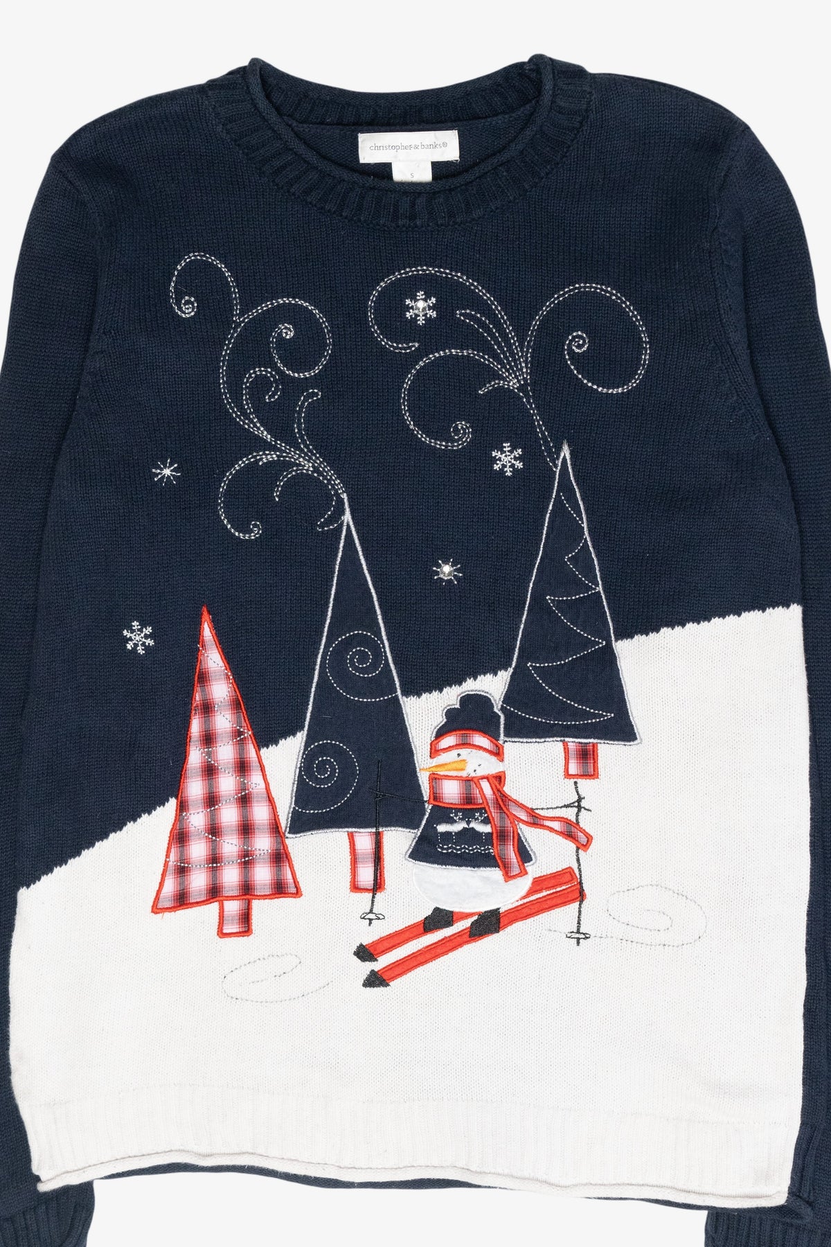 Skiing Snowman Vintage Ugly Christmas Sweater (2000s)