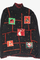 Festive Grid Vintage Ugly Christmas Turtleneck Sweater (1990s)