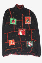 Festive Grid Vintage Ugly Christmas Turtleneck Sweater (1990s)