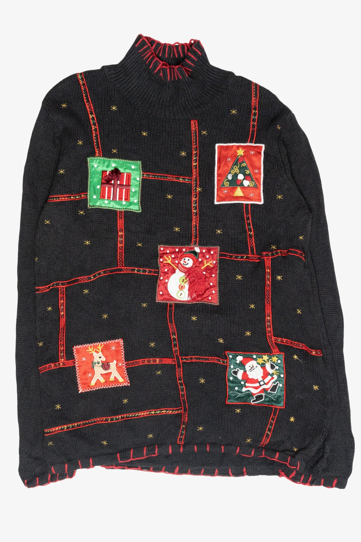 Festive Grid Vintage Ugly Christmas Turtleneck Sweater (1990s)