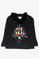 Gift Tree Fur Collar Vintage Ugly Christmas Pullover (1990s)