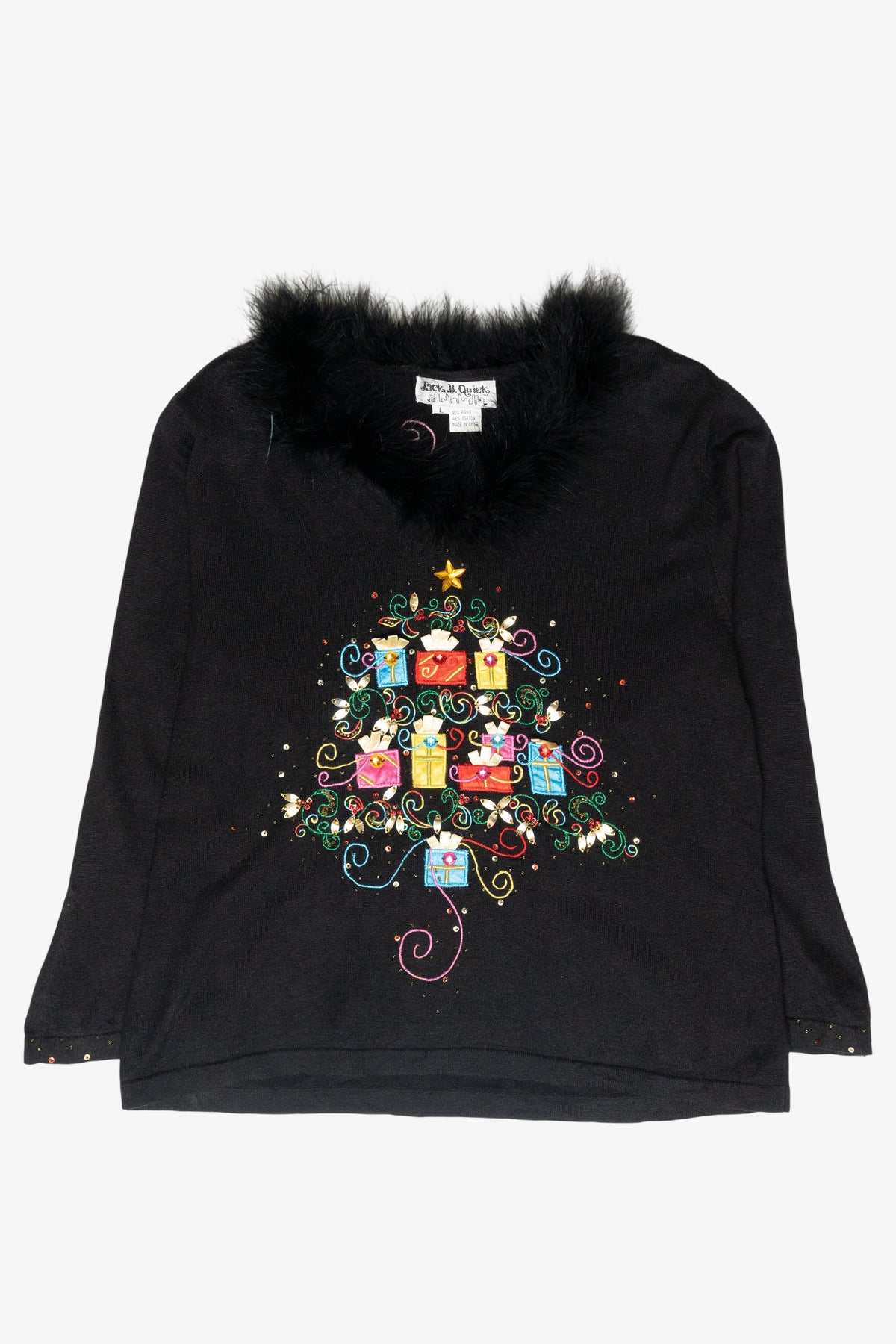 Gift Tree Fur Collar Vintage Ugly Christmas Pullover (1990s)