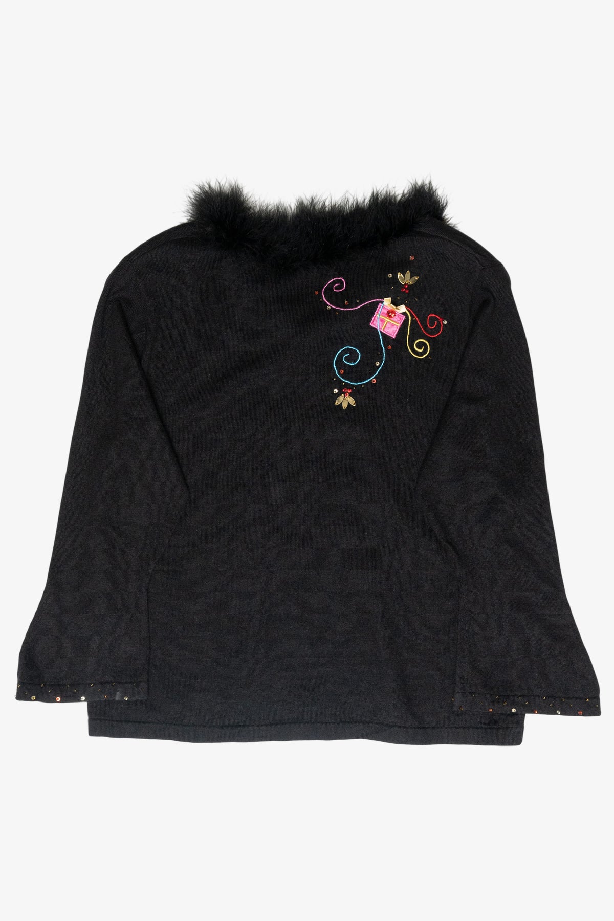 Gift Tree Fur Collar Vintage Ugly Christmas Pullover (1990s)