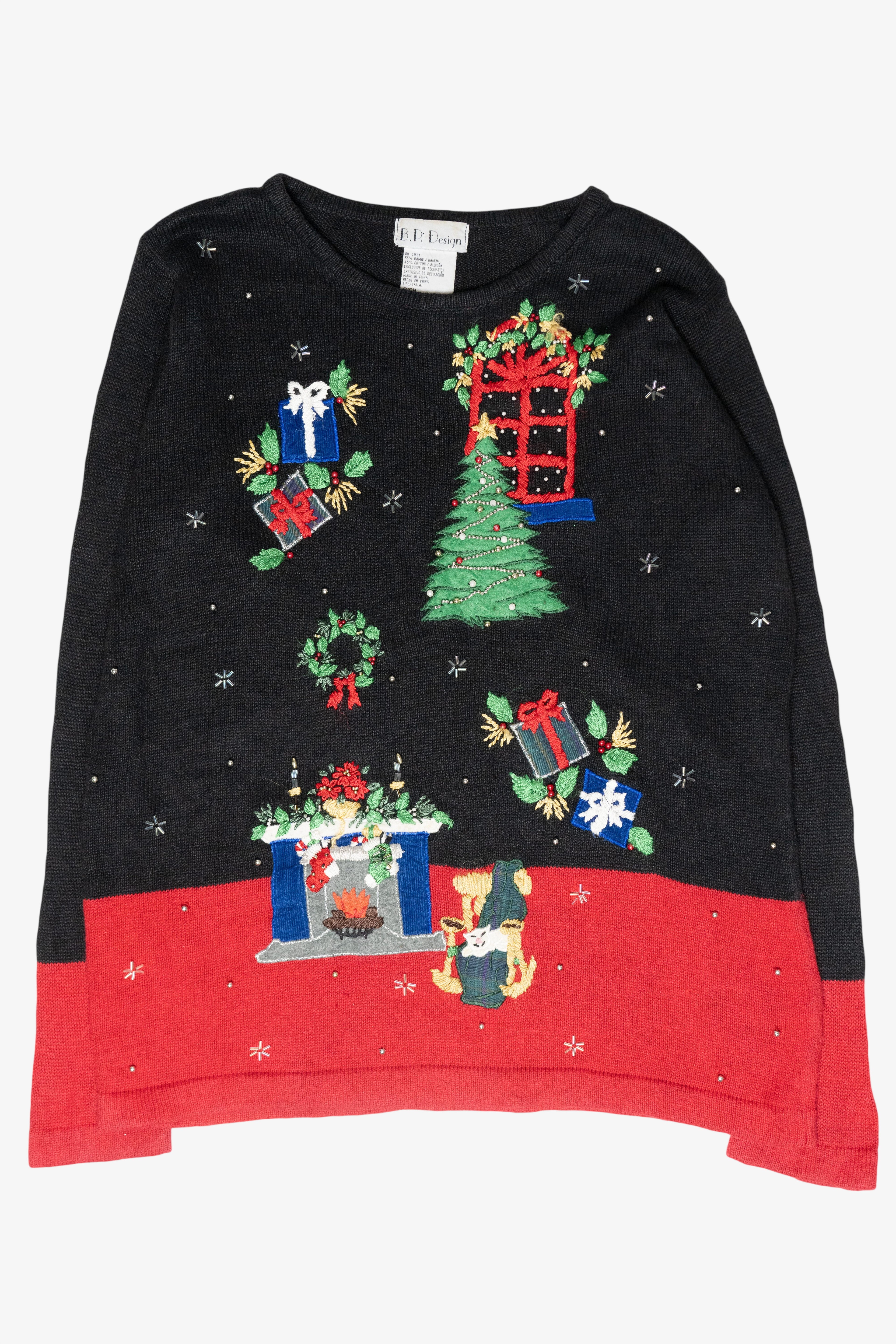 Cozy Fireplace Vintage Ugly Christmas Sweater (2000s)