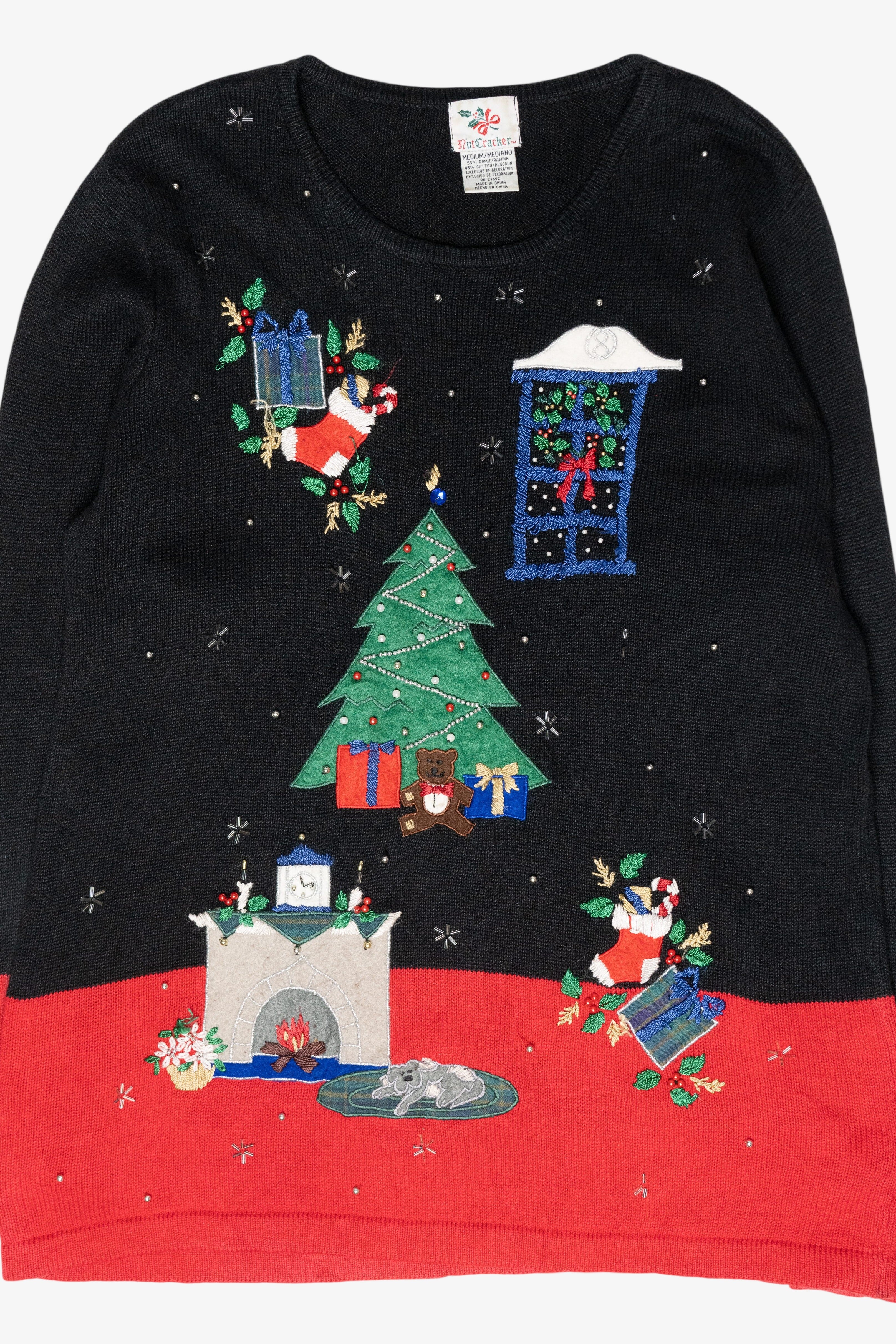 Cozy Fireplace Vintage Ugly Christmas Sweater (1990s)