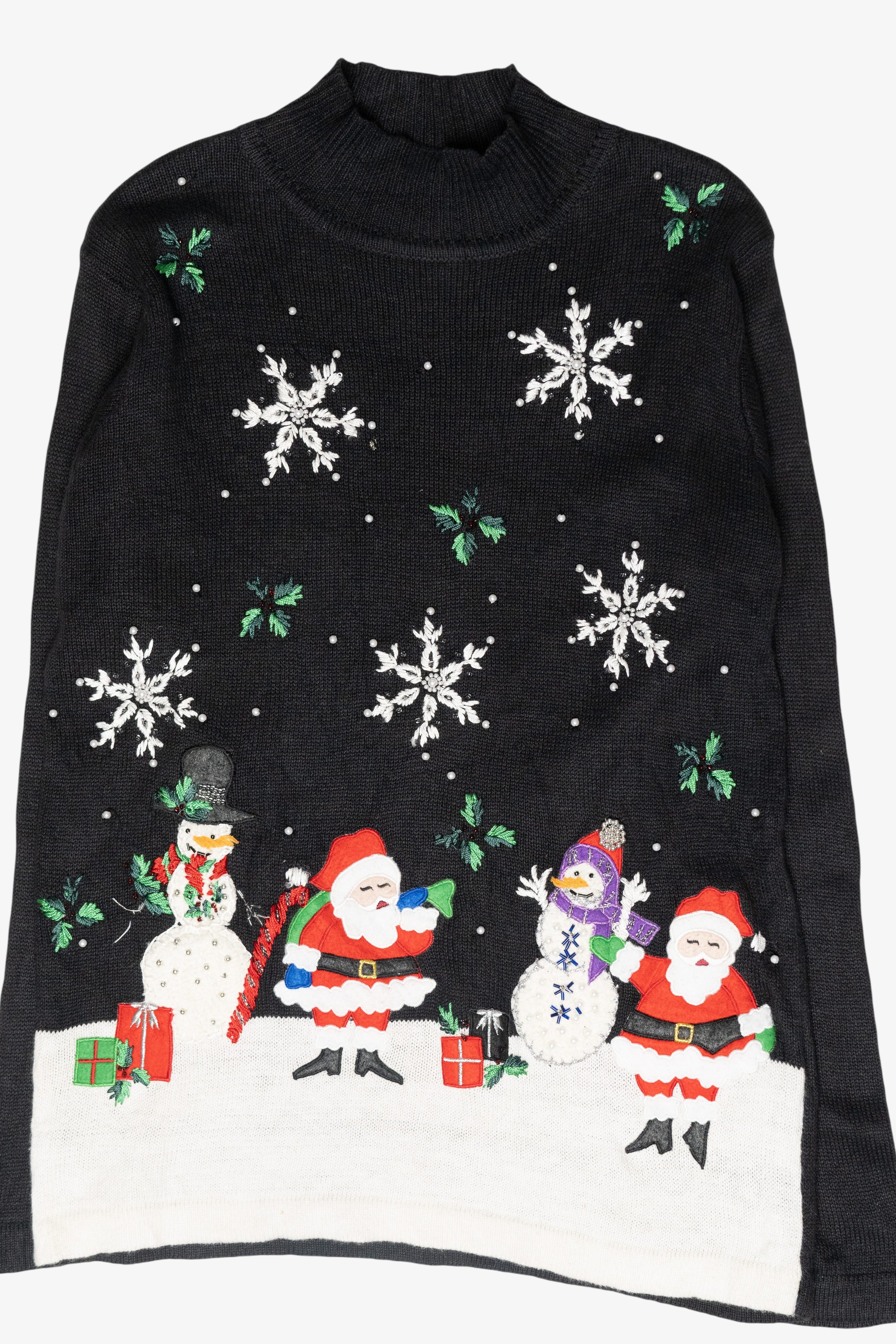 Santa and Snowmen Vintage Ugly Christmas Turtleneck Sweater (1990s)