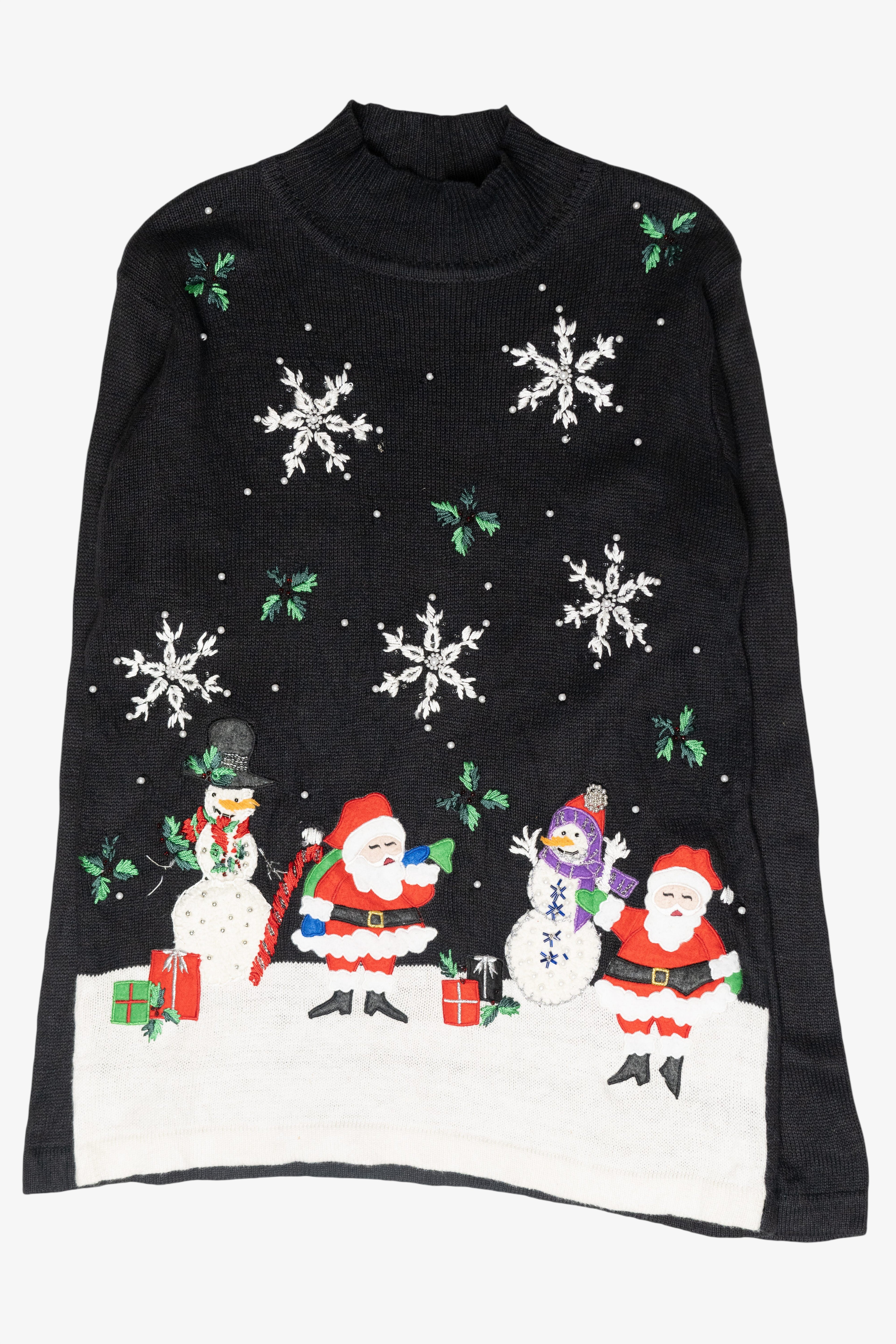 Santa and Snowmen Vintage Ugly Christmas Turtleneck Sweater (1990s)