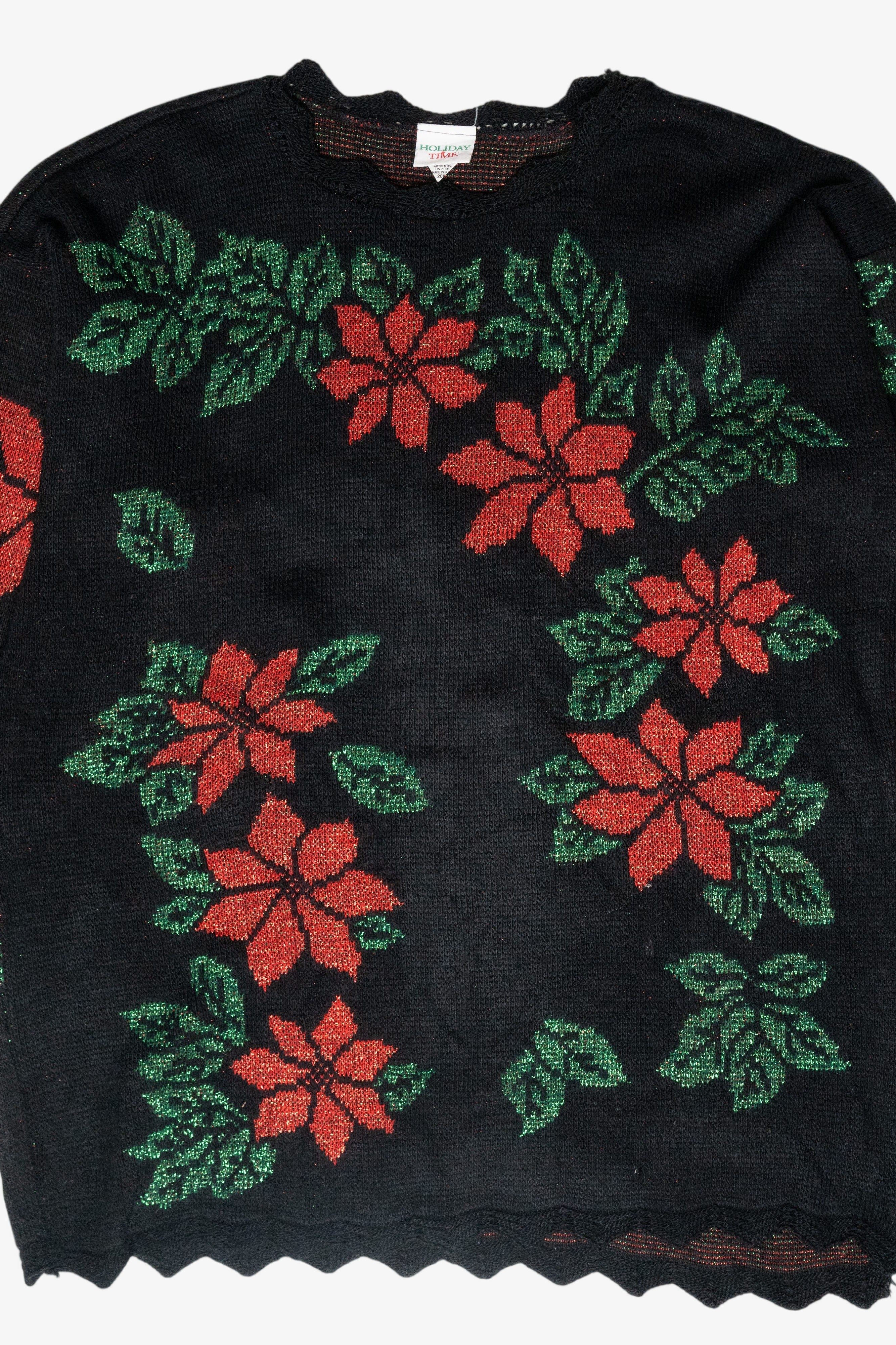 Holly Flowers Lurex Vintage Ugly Christmas Sweater (1980s)